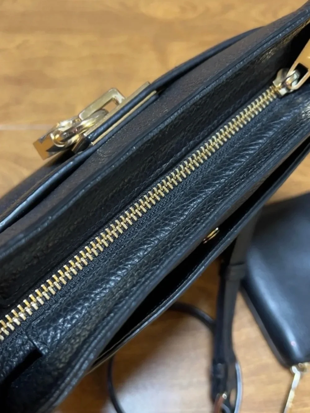 Michael Kors Black Leather Crossbody with Gold MK Lock